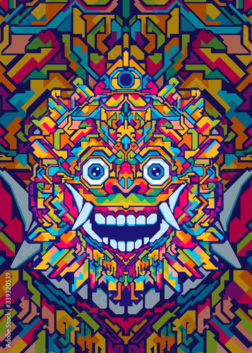 abstract barong head pop art illustration in geometric colorful