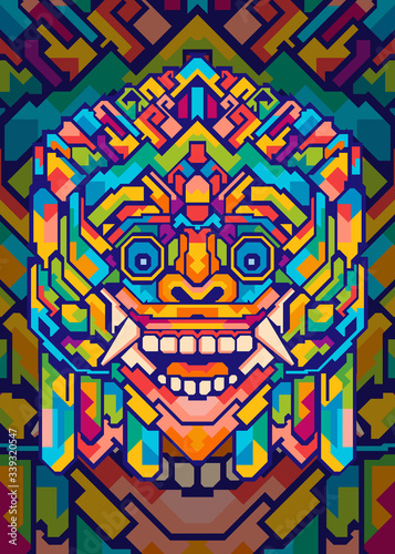 abstract barong head pop art illustration in geometric colorful