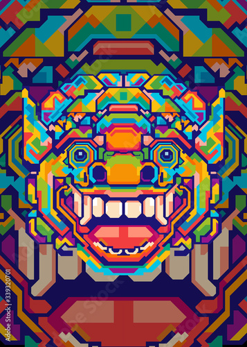 abstract barong head pop art illustration in geometric colorful