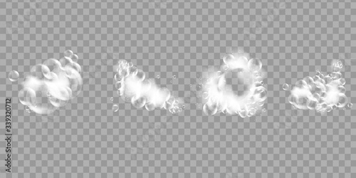 Bath foam soap with bubbles isolated on transparent background. Set of shampoo and foam bubble from soap or shampoo washing. vector illustration.