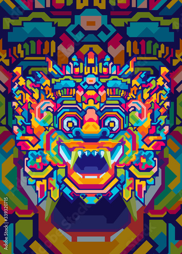 abstract barong head pop art illustration in geometric colorful