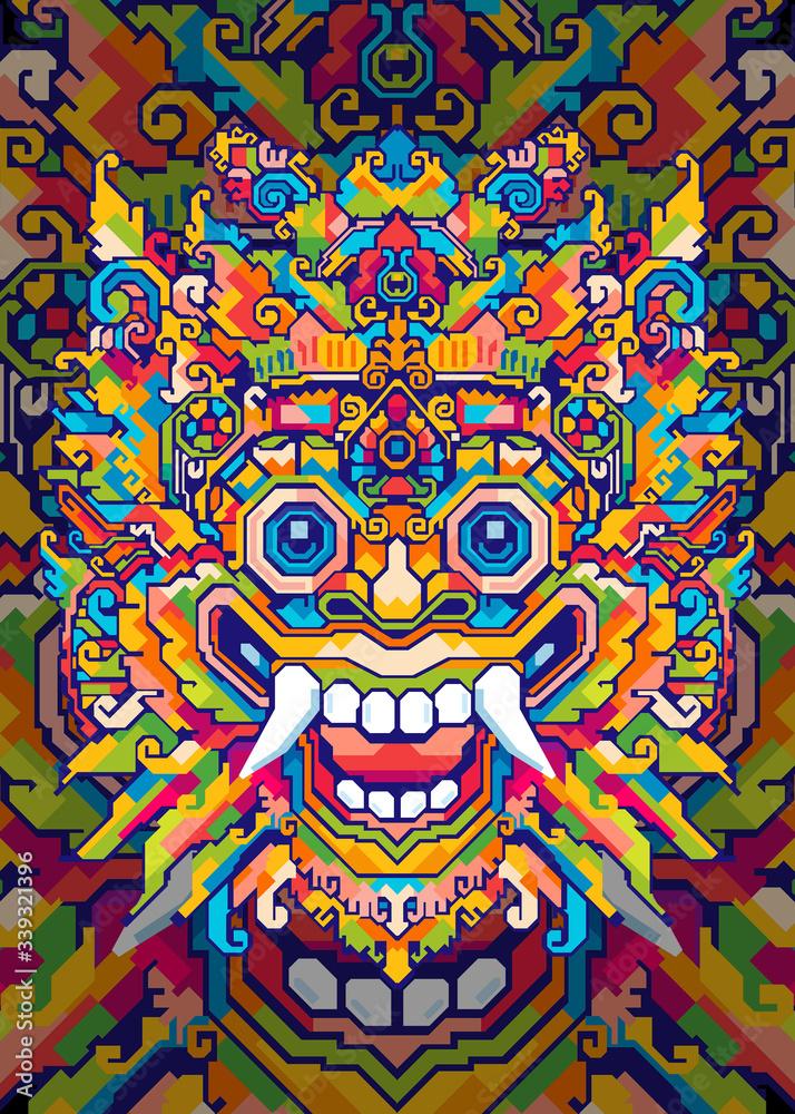 Obraz premium abstract barong head pop art illustration in geometric colorful