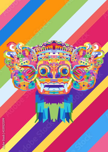 abstract barong head pop art illustration in geometric colorful