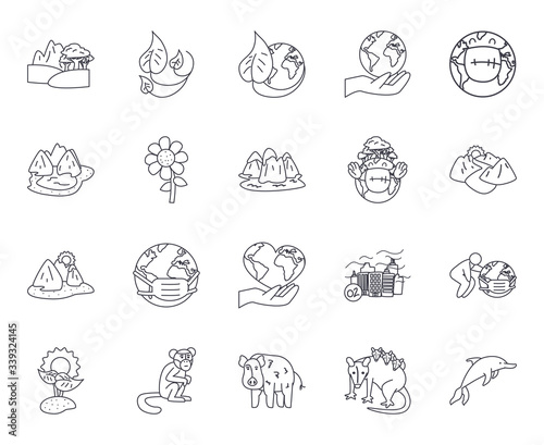animals, planet and nature icon set, line style