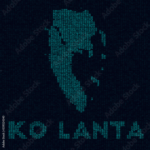 Ko Lanta tech map. Island symbol in digital style. Cyber map of Ko Lanta with island name. Awesome vector illustration.
