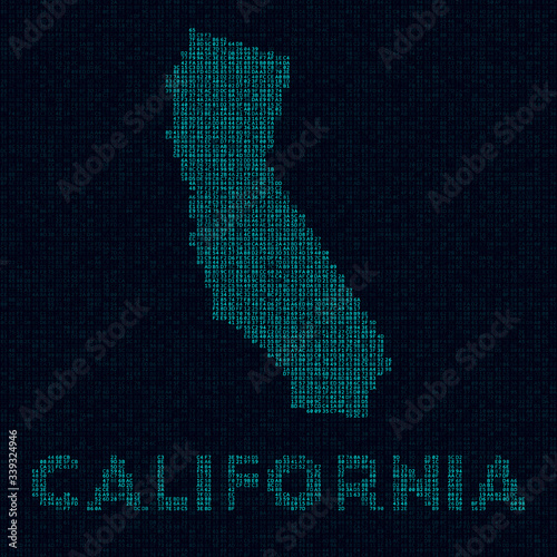 California tech map. US state symbol in digital style. Cyber map of California with US state name. Awesome vector illustration.