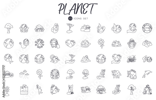 planet and nature icon set, line style