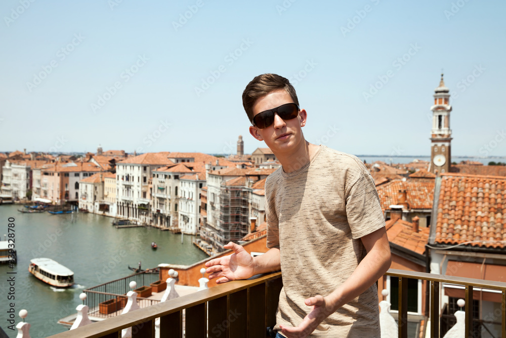 young tourist on the observation deck in Venice,Italy young tourist on the observation deck in Venice,Italy