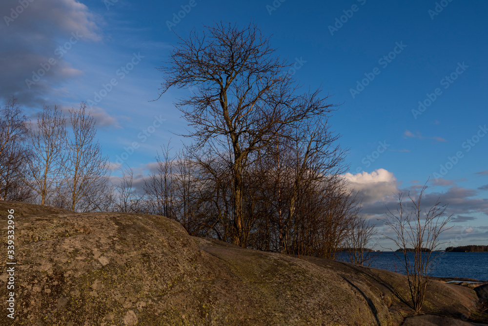 Spring seaside sunshine in Espoo with no people Spring seaside sunshine in Espoo with no people