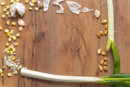 FRIED CORN WITH INGREDIENTS FOR ITS PREPARATION. TYPICAL KITCHEN OF ECUADOR CALLED TOSTADO.