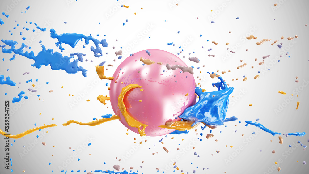 Fototapeta Wielokolorowa farba Splash na różowej perle na gradientowym tle
