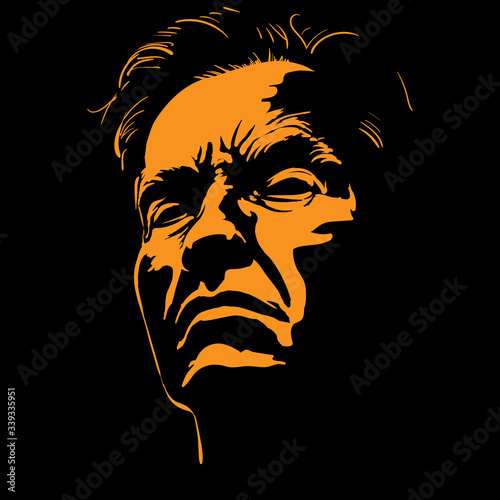 Old Man portrait silhouette in backlight. 