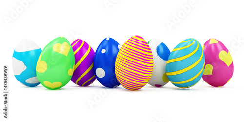 Group of Different Painted Easter Eggs isolated on white background. 3D Rendering