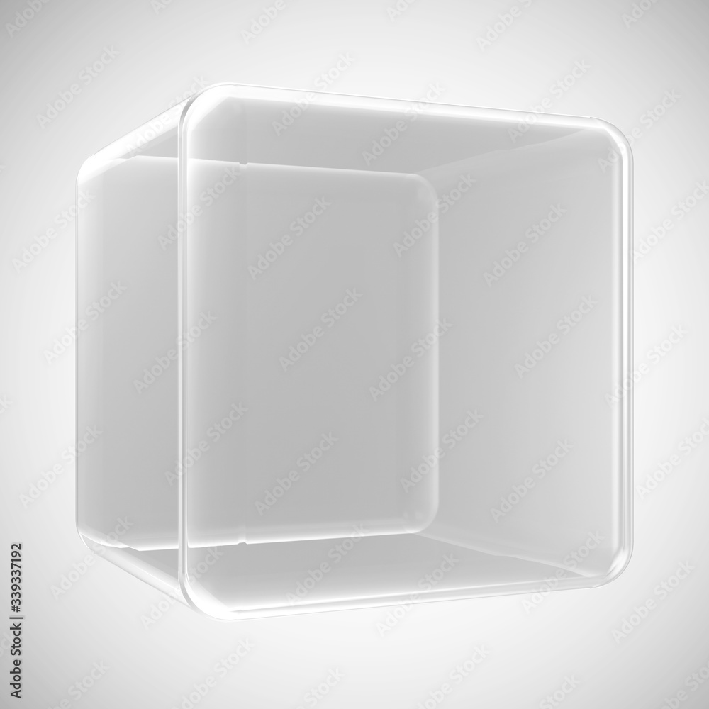 Empty Blank Glass Cube Button on gradient background Empty Blank Glass Cube Button on gradient background