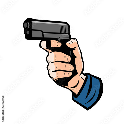 Gun in hand. Firearm, weapon vector illustration