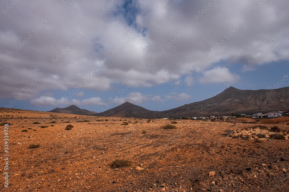 The beautiful volcanic landscape with Bailadero De Las Brujas on the island of Fuerteventura. Canary Islands. Spain. October 2019