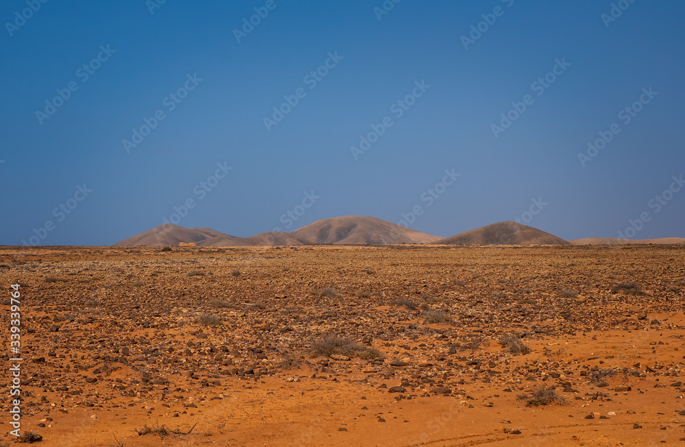 The beautiful volcanic landscape with Bailadero De Las Brujas on the island of Fuerteventura. Canary Islands. Spain. October 2019