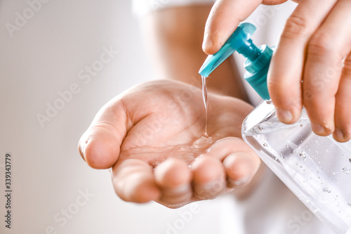 Принти на полотні Sanitizer alcohol gel in hands rub clean hand hygiene prevention of coronavirus virus