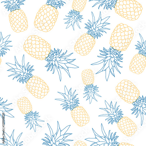 Hand-drawn pineapple seamless pattern. Isolated.