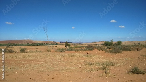 Photographie Scenic View Of Arid Landscape Against Blue Sky On Sunny Day