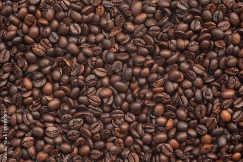 Roasted coffee beans for background  Top view.