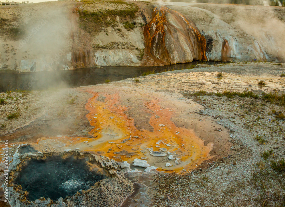 Boiling Chinaman Spring Flowing Into The Fire Hole River, Upper Geyser Basin, Yellowstone National Park, Wyoming, USA