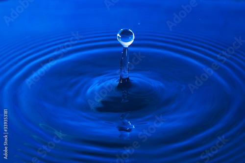 water drop splash in a glass blue colored.