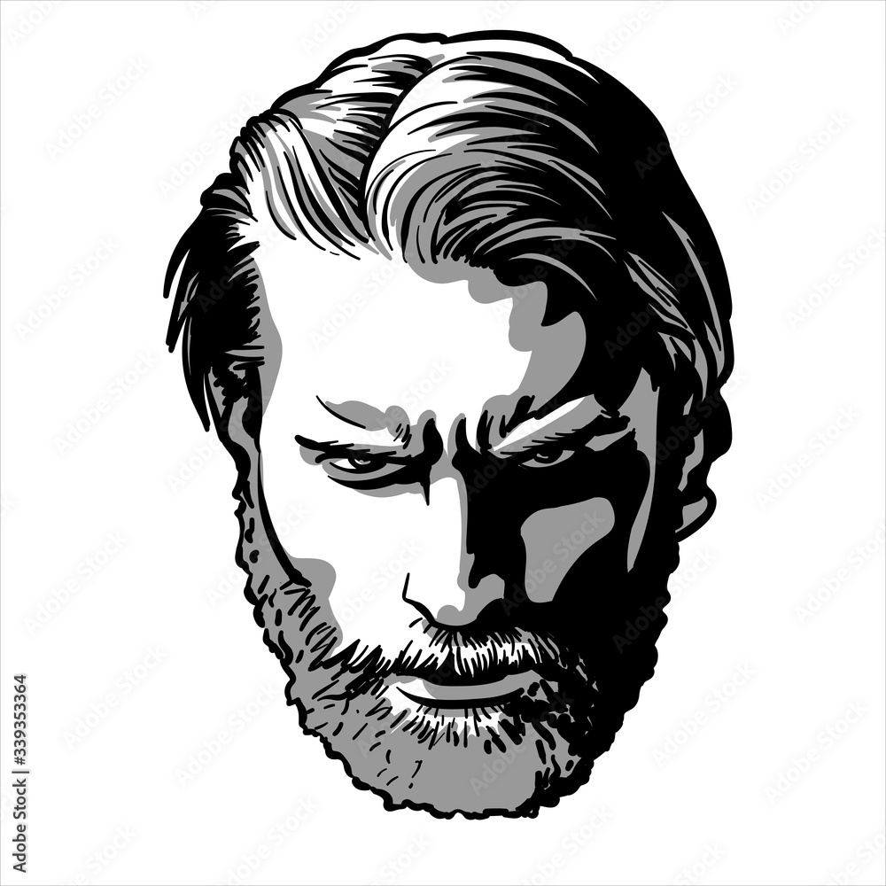 Bearded stylish man portrait. Vector. Illustration