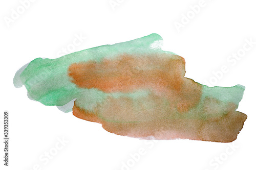 Abstract watercolor spot on white textured paper. Isolated. Hand-drawn background. Aquarelle brush stains on paper. For design, web, card, text, decoration, surfaces. Copy Space. Graffiti.