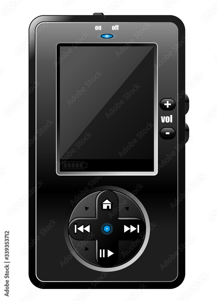 Vector realistic black MP3 player mock-up with physical buttons and a blank  screen. Can represent mobile gadgets, portable entertainment, modern  technology or realistic electronics. Stock 벡터 | Adobe Stock