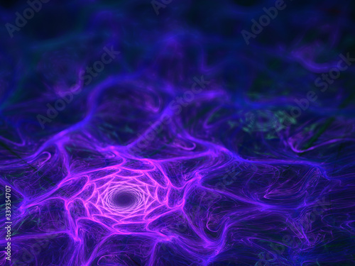Abstract Purple Fractal Spiral Background Image, Illustration - Infinite repeating spiral pattern, twisted vortex. Recursive symmetrical rotating patterns, soft blurred swirling lines and curves © Cedar