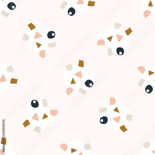 Seamless confetti sprinkles dot pattern design. Neutral monochrome color. Hand drawn playful irregular texture background. Wallpaper fresh scandi  home decor. Modern fashion textile all over print
