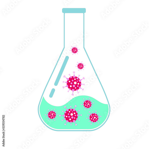 An illustration of bacteria in a  flask.