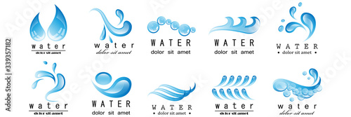 Water Splash Vector And Drop Set - Isolated On White. Abstract Vector Collection Of Flat Water Splash and Drop Logo. Icons For Droplet, Water Wave, Rain, Raindrop, Company Logo And Bubble Design