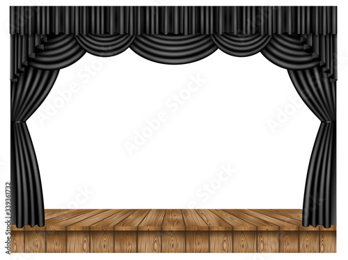 wooden stage and black curtain