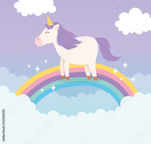 unicorn bright rainbow clouds sky magical fantasy cartoon cute animal