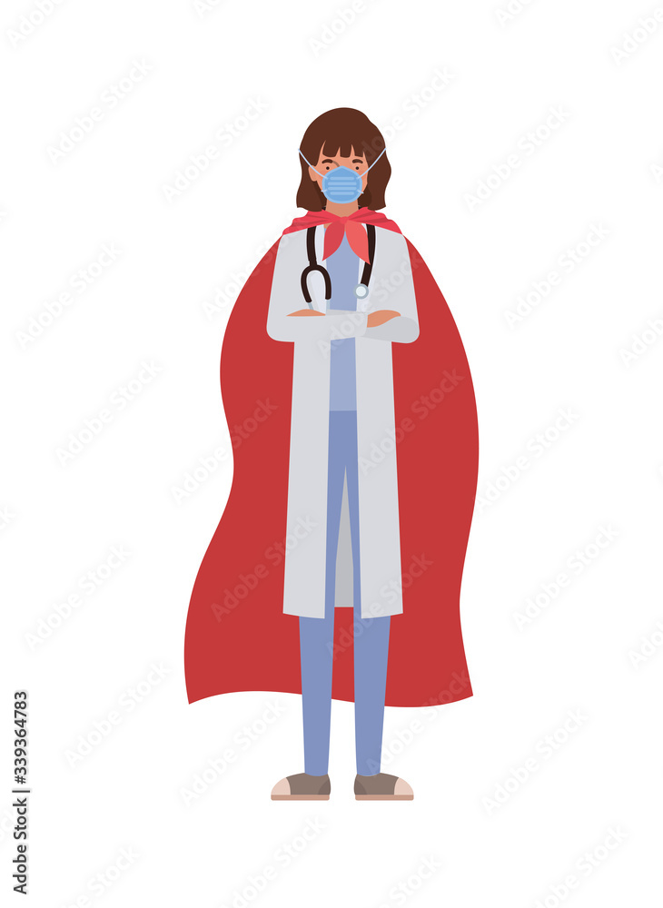 woman doctor hero with cape against 2019 ncov virus vector design