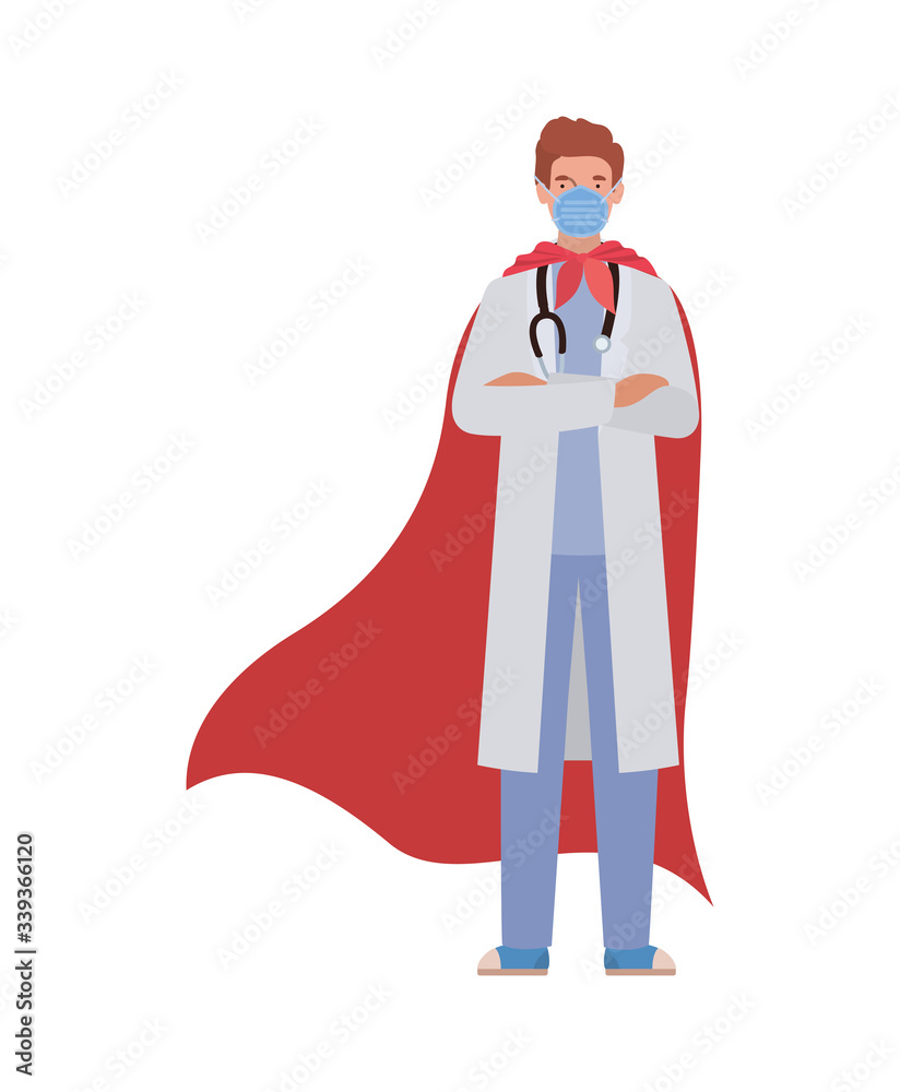 man doctor hero with cape against 2019 ncov virus vector design