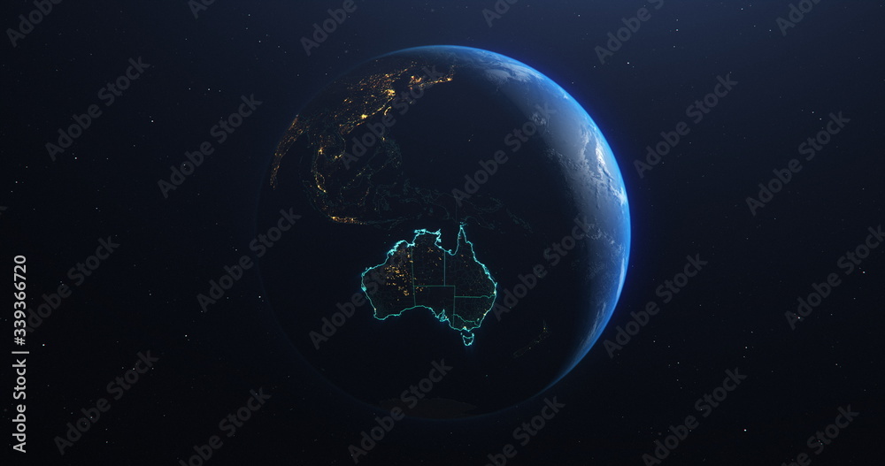 Australia map outline view from space, globe planet earth, elements of this image courtesy of NASA