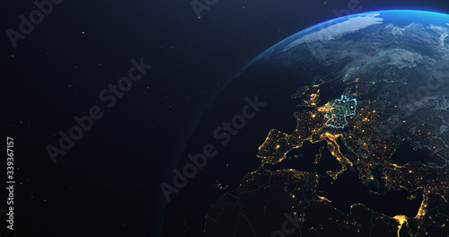 Germany map outline view from space, globe planet earth, teal color , elements of this image courtesy of NASA