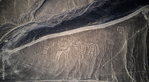 Aerial top down view on Palpa lines - created by Paracas people at Nazca desert. photo