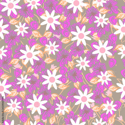 Mixed Flowers Vector Pattern Seamless