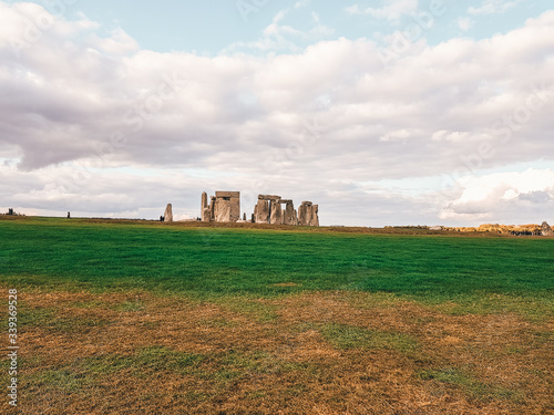 Stonehenge an ancient prehistoric stone monument near Salisbury with dramatic sky, Wiltshire, UK. in England