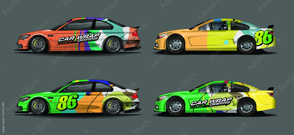 Naklejka premium set of vehicle graphic kit vector. Modern abstract background for car wrap branding and automobile sticker decals livery 