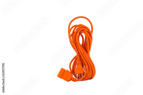 Valokuva orange plug extension on white background