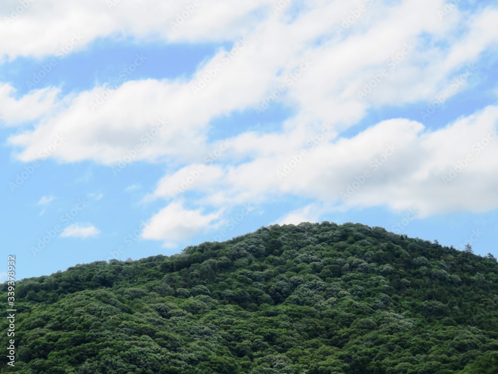 日本の田舎の風景　6月　山と青空