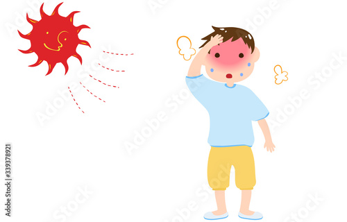 熱中症をおこしそうな男の子のイラスト