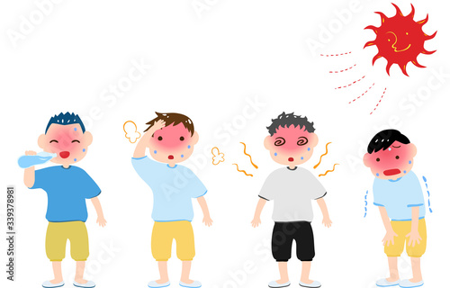熱中症と男の子のイラストセット