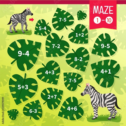Maze game for children. Help mom zebra find her baby.
