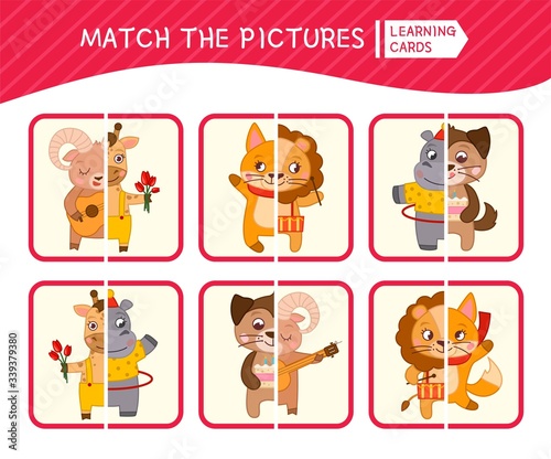 Matching children educational game. Match parts of cute animals. Activity for pre sсhool years kids and toddlers. © Алёна Игдеева